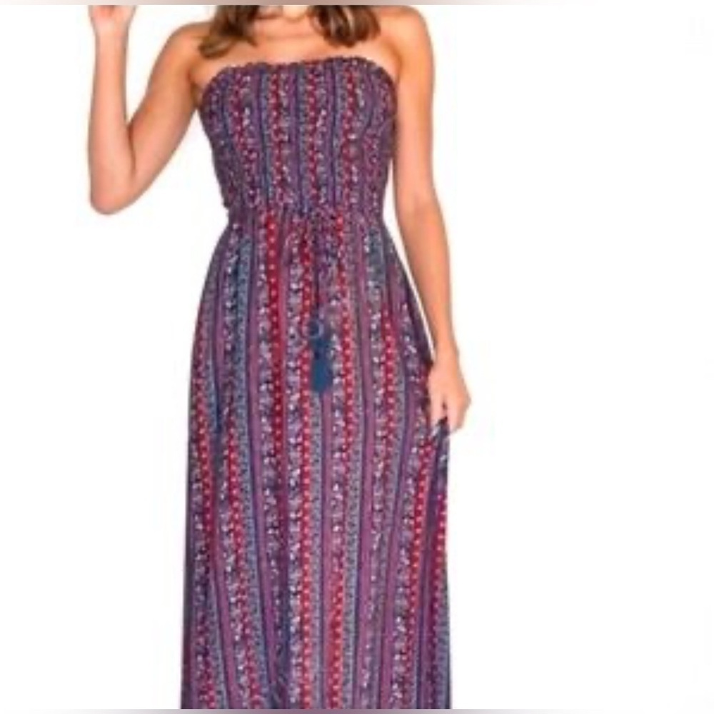 Band of Gypsies Strapless Multicolor Maxi Dress. Size-Small